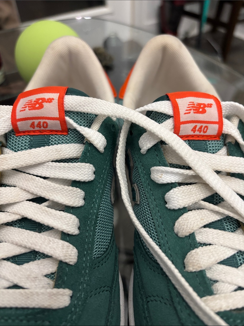 New Balance Men’s Teal Suede & Mesh Sneakers with Orange Heel